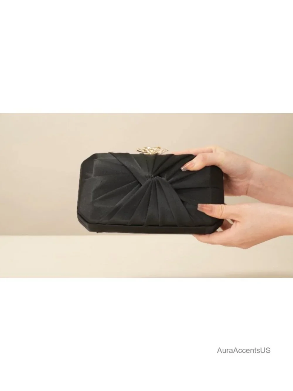 Pleated Satin Clutch with Detachable Chain Strap